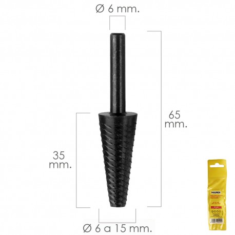 Fresa Rotativa Para Metal Conica Ø 6 a 15 mm. Para Taladro / Fresadora