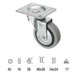 Rueda Industrial Goma Gris Placa 40 mm.