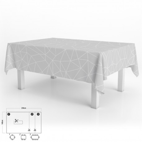 Mantel Hule Rectangular Geométrico Gris Impermeable Antimanchas PVC 140x250 cm. Recortable Uso Interior y Exterior