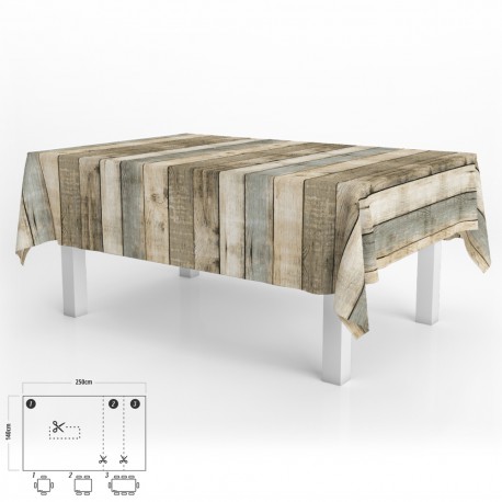 Mantel Hule Rectangular Tablones Madera Impermeable Antimanchas PVC 140 x 250 cm. Recortable Uso Interior y Exterior